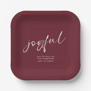 Joyful Script Name Merry Christmas Burgundy Pappteller