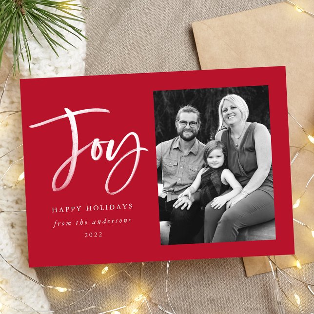 Joyful Script Red Foto Feiertagskarte (Von Creator hochgeladen)