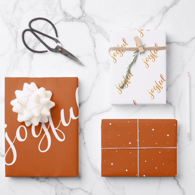 Joyful Script Snowflake Olive Green Holiday Wrappi Geschenkpapier Set (Vorderseite)