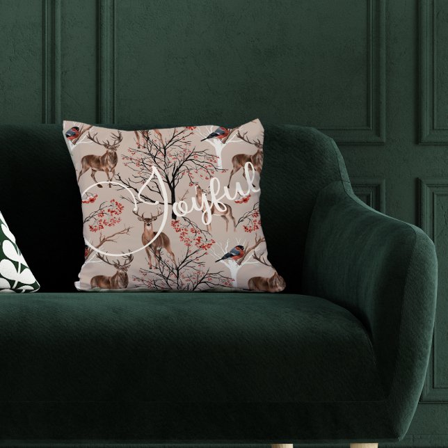 Joyful Script Woodland Animals Christmas Kissen (Von Creator hochgeladen)