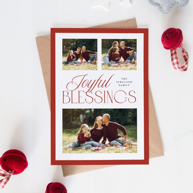 Joyful Segen Religiöse Weihnachten 3-Foto-Karte (joyful blessings religious Christmas photo card)