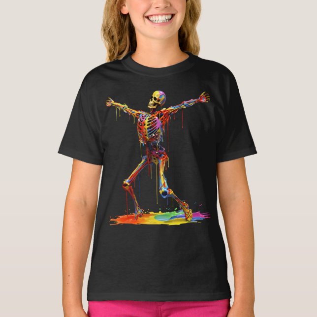 Joyful Skeleton: Tanz der Farben T-Shirt (Vorderseite)