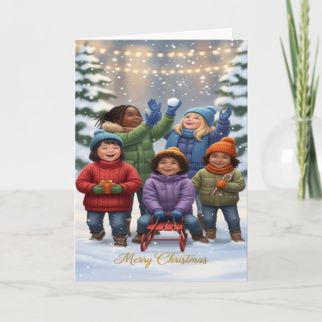 Joyful Snow Day – Kids Christmas Greeting Card Karte (Vorderseite)