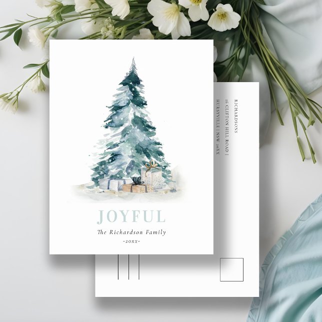 Joyful Snow Watercolor Pine Feiertagspostkarte (Von Creator hochgeladen)