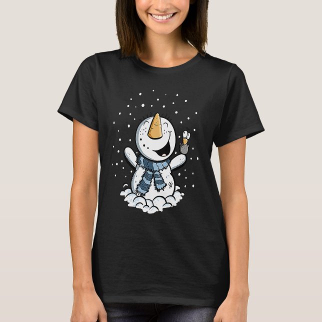 Joyful Snowman In The Snow Winter Theme T-Shirt (Vorderseite)
