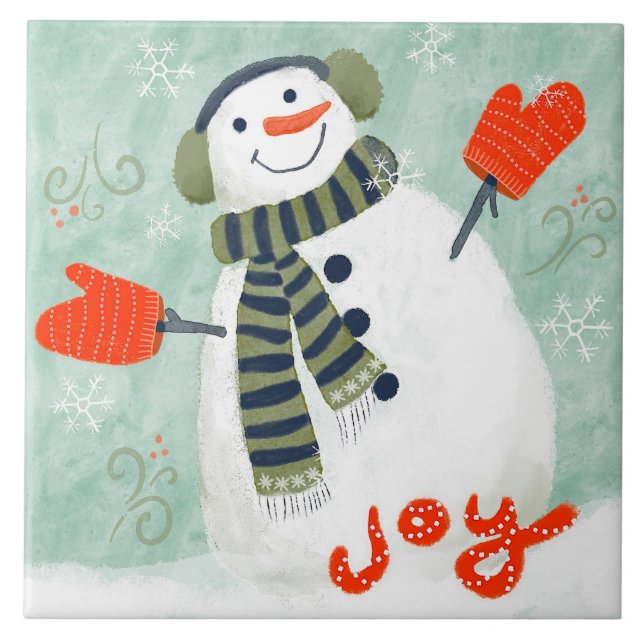 Joyful Snowman Keramik Kitchen Tile Fliese (Vorderseite)