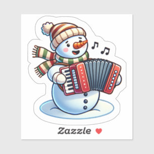 Joyful Snowman Playing Accordion Aufkleber