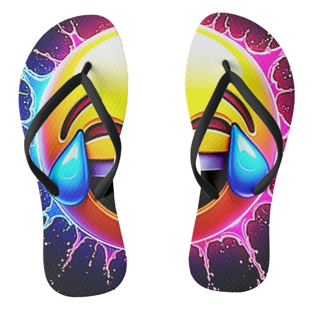 Joyful Splash: Laughing Emoji Art Flip Flops (Fußbett)