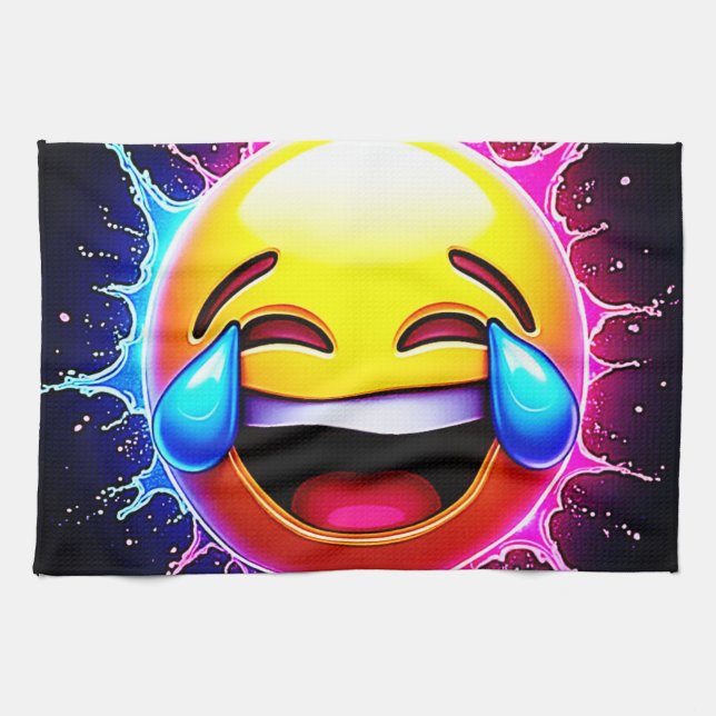 Joyful Splash: Laughing Emoji Art Geschirrtuch (Horizontal)
