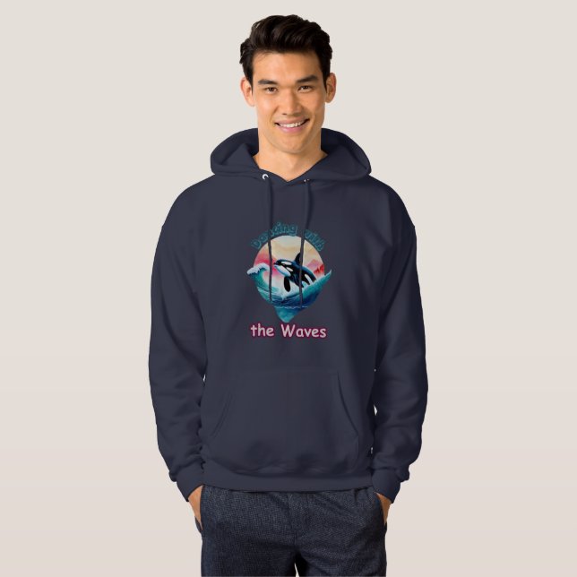 Joyful Splash: Orca in Bright Aqua Waters Hoodie (Vorne ganz)