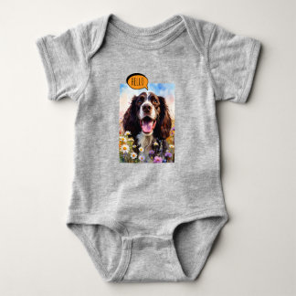 Joyful Springer Spaniel  in Watercolor Baby Strampler