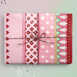 Joyful Stripe Pink Weihnachten Geschenkpapier