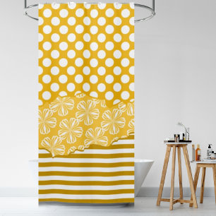 Joyful Stripes floral Polka Dot gelb gelb Duschvorhang