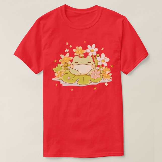 Joyful Summer Kawaii Baby Frog auf einer Wasserlil T-Shirt (Design vorne)