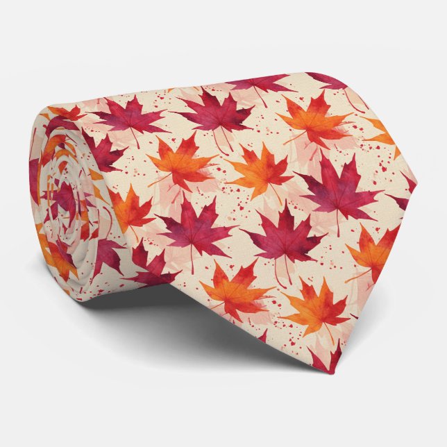 Joyful Sunset Glow Watercolor Maple Leaf Krawatte (Gerollt)