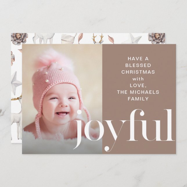 Joyful Taupe Weihnachten Illustriertes Hirsch Foto (Vorne/Hinten)