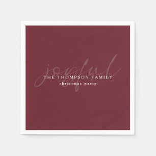 Joyful Text Overlay Name Christmas Burgundy Serviette
