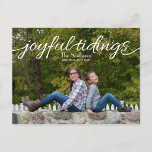 Joyful Tidings Typografy Modern Full Foto Feiertagspostkarte