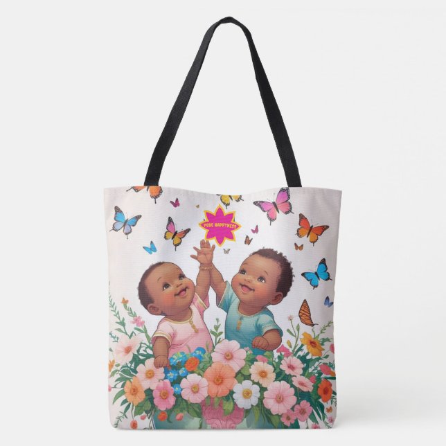 Joyful Tote Bag Niedlich Butterfly und Blume Kunst (Rückseite)