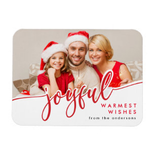 JOYFUL - Trendy Red White Christmas Holiday Foto Magnet