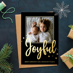 Joyful Typografy Script Modernes Foto Weihnachten Folien Feiertagskarte