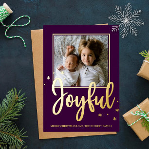Joyful Typografy Script Modernes Foto Weihnachten Folien Feiertagspostkarte