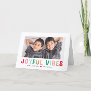 Joyful Vibes Editable Color Falttable Holiday Card Feiertagskarte