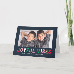 Joyful Vibes Editable Color Falttable Holiday Card Feiertagskarte