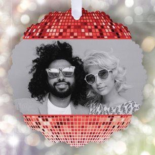 Joyful Vibes Retro Disco Ball Foto Weihnachten Ornament Karte