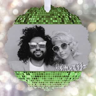 Joyful Vibes Retro Disco Ball Foto Weihnachten Ornament Karte