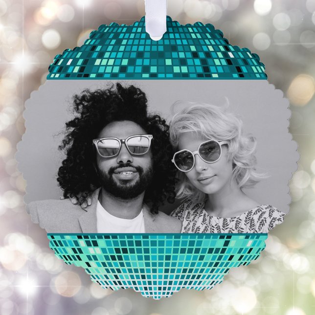 Joyful Vibes Retro Disco Ball Foto Weihnachten Ornament Karte (Von Creator hochgeladen)