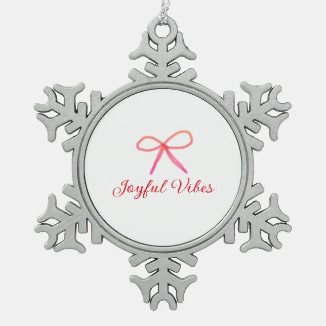 Joyful vibes Weihnachten RED BOW Ferien Familienna Schneeflocken Zinn-Ornament (Vorderseite)