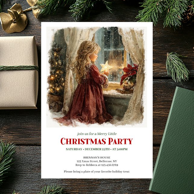 Joyful Victorian Little Girl Awaiting Santa Print  Einladung (Joyful Victorian Little Girl Awaiting Santa Printable Invite)