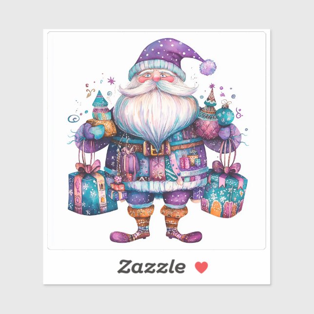 Joyful Violet Santa Celebrates Weihnachten Aufkleber (Blatt)