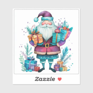 Joyful Violet Santa mit Geschenken Aufkleber