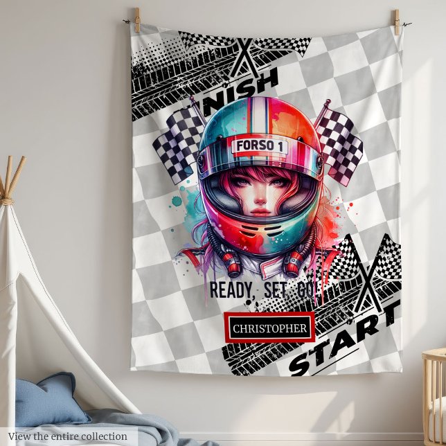 Joyful Watercolor Girl Racing Formel 1 Geschenk Fleecedecke (Joyful Watercolor Girl Racing Formula 1 Gift Fleece Blanket)