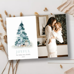 Joyful Watercolor Pine Christmas Tree Geschenk Fot Feiertagskarte