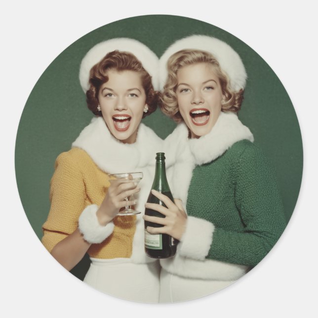 Joyful Winter Champagne Celebration Runder Aufkleber (Vorderseite)