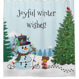 Joyful Winter Snowman Pup Weihnachtsdusche Vorhang