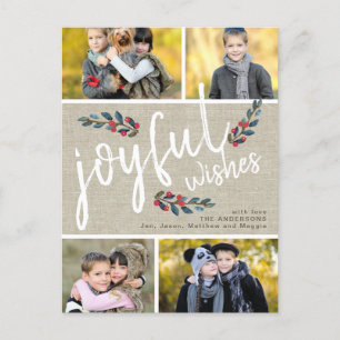 Joyful Wish Beige Linen Weihnachten 4 Foto Collage