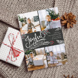 Joyful Wish | Weihnachtsfoto-Collage Card Feiertagskarte<br><div class="desc">Die schöne typografische Urlaubskarte zeigt vier Ihrer beliebten quadratischen Fotos in einem Collage Layout. "Joyful Wishs" erscheint in der Mitte in weißer Hand gezeichnete Typografie auf einem kohlegrauen Kalkpappenhintergrund mit weißen Blätter und roten Heilige Beeren. Passen Sie sich mit Ihrem persönlichen Gruß, Familiennamen und individuellen Namen an. Karten kehren zu...</div>