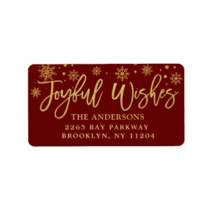 Joyful Wishs Imitats Gold & Burgund Weihnachts-Adr Adressaufkleber