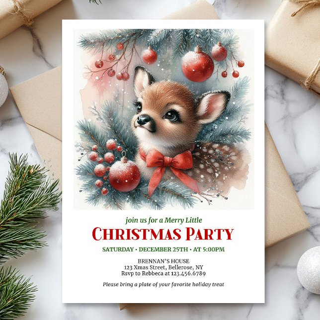 Joyful woodland deer Christmas kids invite printab Einladung (Joyful woodland deer Christmas kids invite printable editable card)