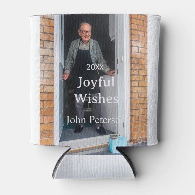 Joyful Wünsche hinzufügen Name Foto Mann Feiertage Dosenkühler (Vorderseite)