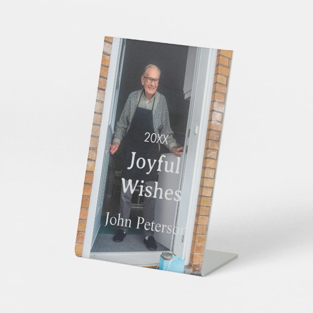 Joyful Wünsche hinzufügen Name Foto Mann Feiertage Sockelschild (Vorderseite)