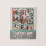 Joyful wünscht Weihnachten 6 Custom Foto Collage Puzzle<br><div class="desc">Modern & Chic Joyful wünscht Weihnachten 6 Custom Foto Collage Puzzle. Mit lustigen modernen Schriftart,  Imitats Rose Goldfolie & Aquamarinen Glitzer Rahmen & Rahmen,  ein Schneeflocken Hintergrund,  mit Grau & Rose Gold Gitterbasis! Tauchen Sie ein in Ihre Fotos und senden Sie ein personalisiertes Weihnachtsgrüßen an Familie und Freunde!</div>