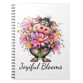 Joyiful Blooms: Cute Pig & Floral Spiral Notebook Notizblock