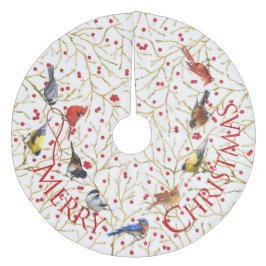 Joyous Backyard Birds & Winterberries Weihnachten Fleece Weihnachtsbaumdecke