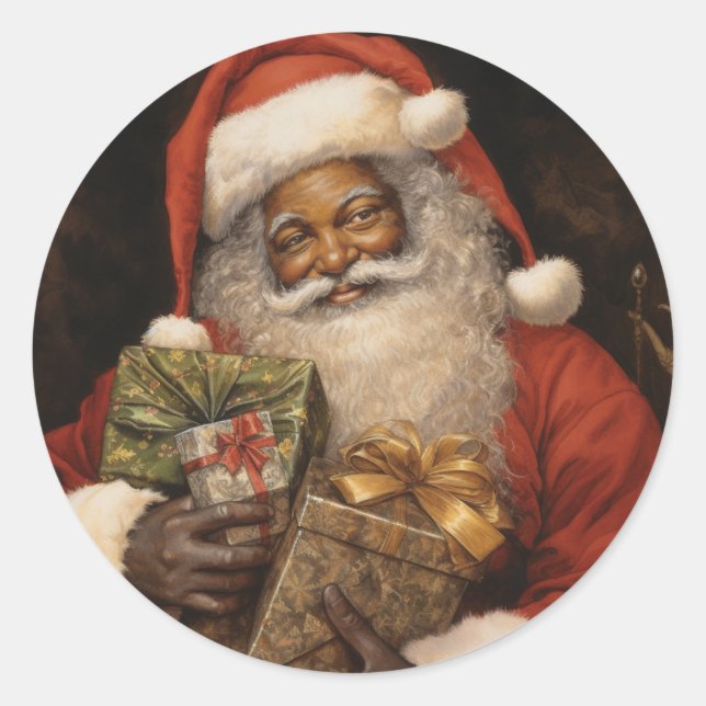 Joyous Black Santa Claus: Holiday Spirit Runder Aufkleber (Vorderseite)