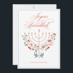 Joyous Hanukkah Festive Menorah Candle Foto Feiertagskarte<br><div class="desc">Freuen Sie sich auf eine schöne, individuell gestaltbare Fotokarte. Senden Sie Ihre Hanukkah-Wünsche an Ihre Familie und Freunde. Unser Design zeigt unsere wunderschöne handgezeichnet Menorah-Kerze in Imitaten Rose Gold mit schönen festlichen Blumen und Blätter dekoriert. Tauben sind auch in dieses wunderschöne Hanukkah-inspirierte Design integriert. "Joyous Hanukkah" ist in einem schönen...</div>